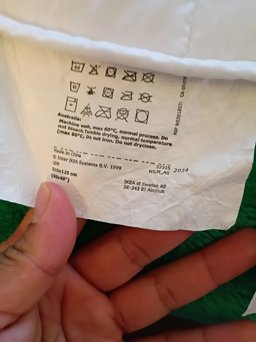 IKEA LEN Duvet Insert Crib White. 49 X 43